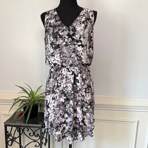 White House Black Market Black Purple Floral Sleeveless Flowing Dress 4